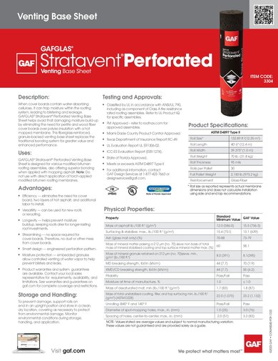 GAFGLAS Stratavent Perforated Venting Base Sheet Data Sheet - COMAS042