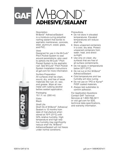 M-Bond Adhesive/Sealant Data Sheet