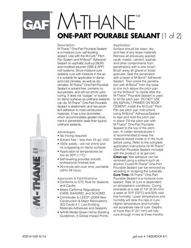 M-Thane One-Part Pourable Sealant Data Sheet