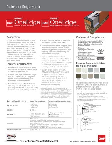 M-Weld One Edge Fascia and M-Weld OneEdge Extended Fascia Data Sheet - COMGN7577