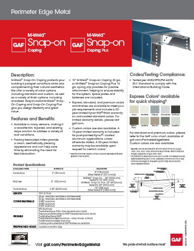 M‑Weld Snap‑on Coping & M‑Weld Snap‑on Coping Plus Data Sheet - COMGN739