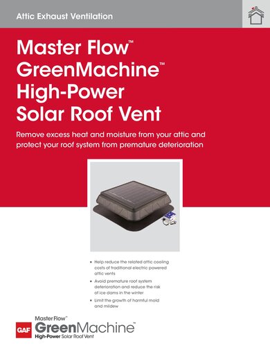 Master Flow GreenMachine High-Power Solar Roof Vent Sell Sheet - RESMF163