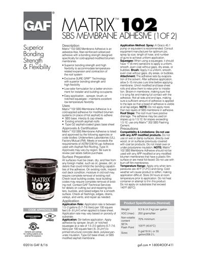 Matrix 102 Premium SBS Membrane Adhesive Data Sheet