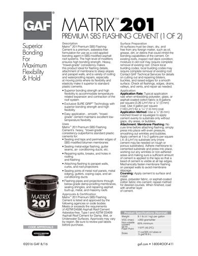 Matrix 201 Premium SBS Flashing Cement Data Sheet