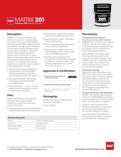 Matrix 201 Premium SBS Flashing Cement Data Sheet - COMCC509
