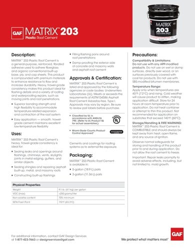 Matrix 203 Plastic Roof Cement Data Sheet - COMCC511