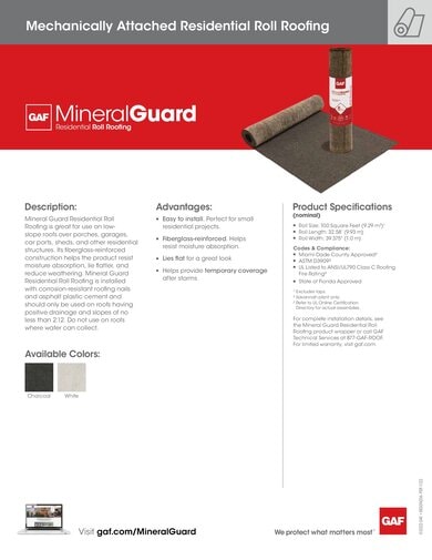 Mineral Guard Residential Roll Roofing Data Sheet - RESGN206