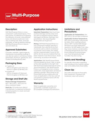GAF Multi-Purpose Primer Data Sheet - COMCO735