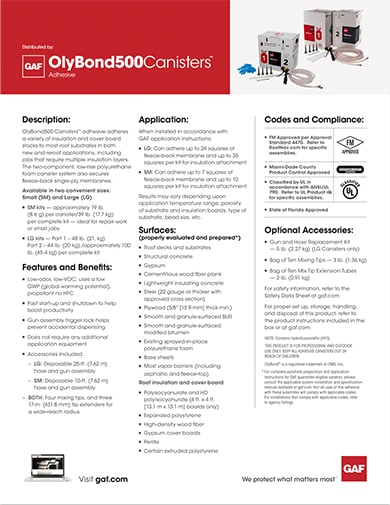 OlyBond500 Canister Data Sheet - COMGN729