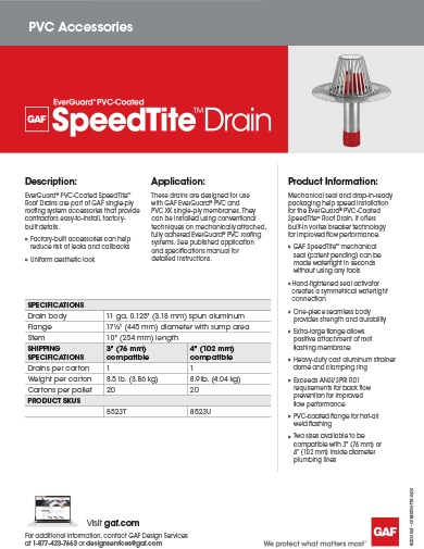 EverGuard PVC Coated SpeedTite Drains Data Sheet - COMEG834