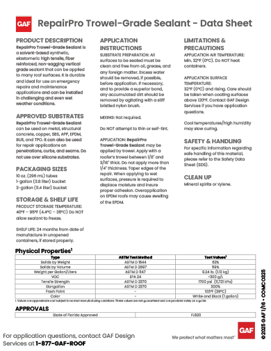 RepairPro Trowel Grade Sealant Data Sheet - COMCO325