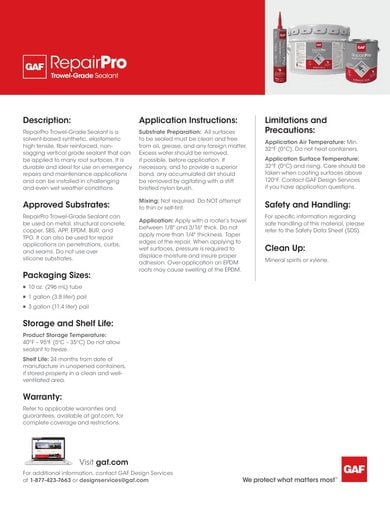 RepairPro Trowel Grade Sealant Data Sheet - COMCO709