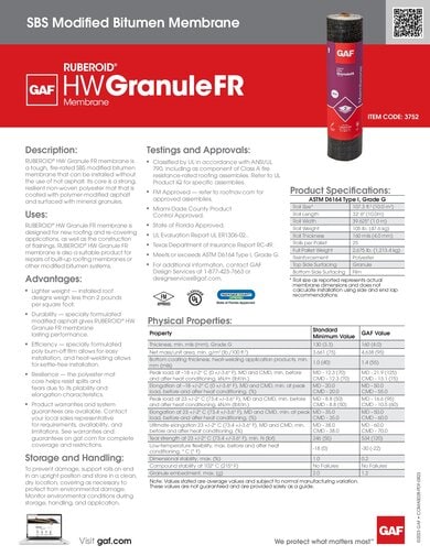 RUBEROID HW Granule FR Membrane Data Sheet - COMAS028