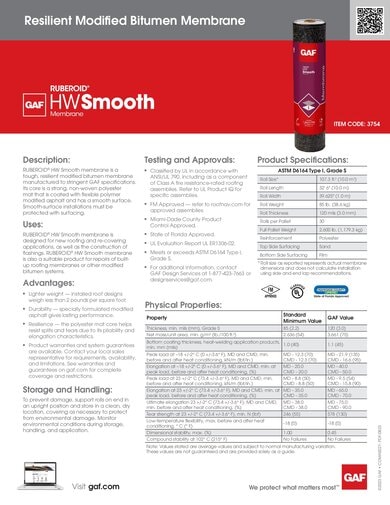 RUBEROID HW Smooth Membrane Data Sheet - COMAS027