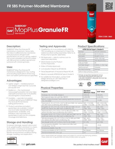 RUBEROID MOP Plus Granule FR Membrane Data Sheet - COMAS019