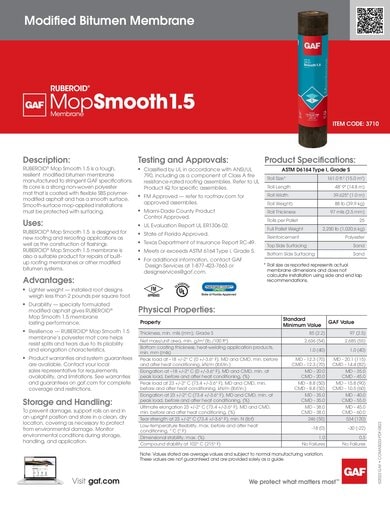 RUBEROID MOP Smooth 1.5 Membrane Data Sheet - COMAS033