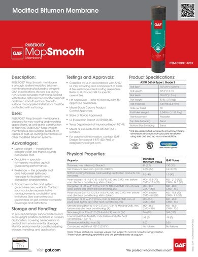 RUBEROID MOP Smooth Membrane Data Sheet - COMAS034