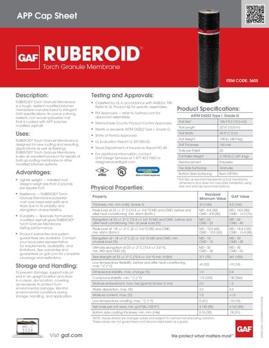 RUBEROID Torch Granule Membrane Data Sheet - COMAS013