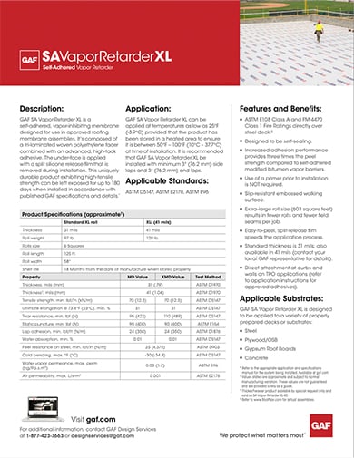 SA Vapor Retarder XL Data Sheet - COMGN847