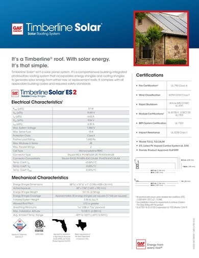 Timberline Solar Data Sheet - SM512