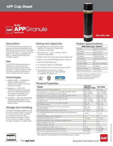 Tri-Ply APP Granule Membrane Data Sheet - COMAS018