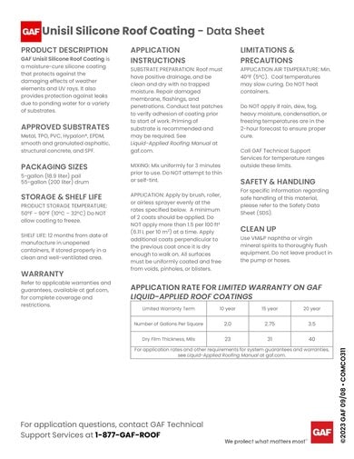 GAF Unisil Silicone Roof Coating Data Sheet - COMCO311