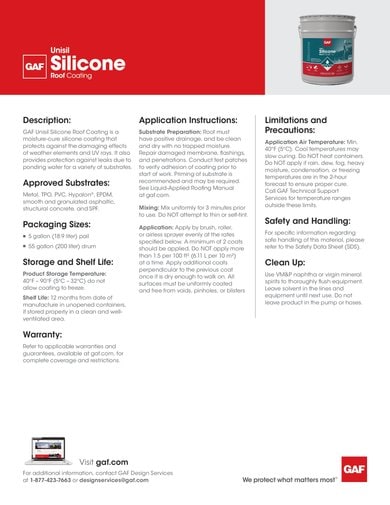 GAF Unisil Silicone Roof Coating Data Sheet - COMCO706