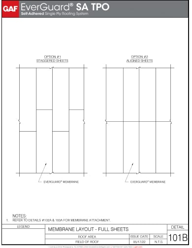 Self-Adhered TPO Membrane Layout - Full Sheets Detail - 101B