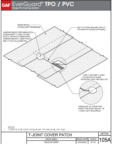 Single-Ply T-Joint Cover Patch Detail - 105A