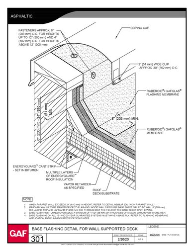 301 MB BUR Wall Flashing Detail for Supported Deck