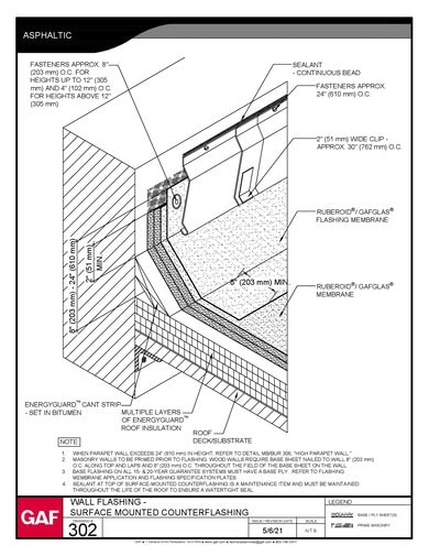 302 MB BUR Wall Flashing with Surface Mounting Counterflashing