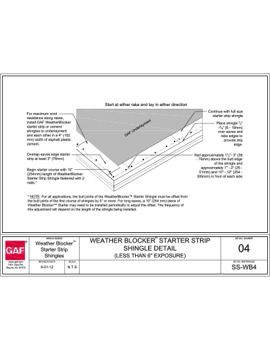 Detail - SS-WB-04 WeatherBlocker Shingle - Less Than 6" Exposure