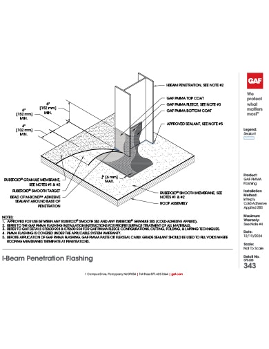GAF PMMA Flashing Cold-Applied Interply I-Beam Penetration Flashing Detail - 075600-343