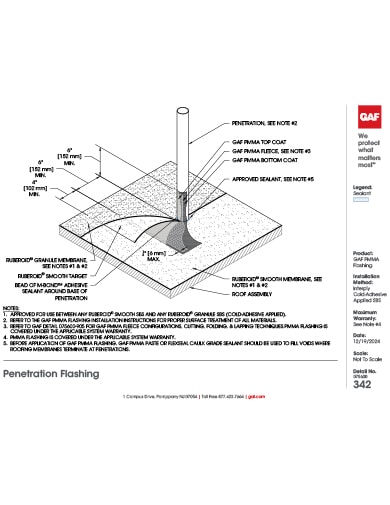 GAF PMMA Flashing Interply Cold-Applied Penetration Flashing Detail - 075600-342