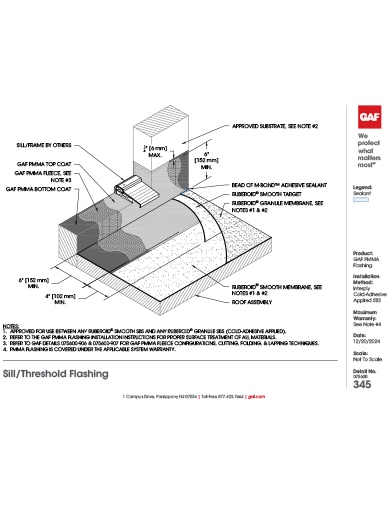 GAF PMMA Flashing Interply Cold-Applied Sill Threshold Flashing Detail - 075600-345