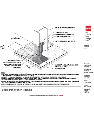 GAF PMMA Flashing Interply I-Beam Penetration Flashing Detail - 075600-323