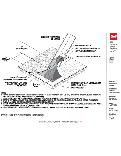 GAF PMMA Flashing Interply Irregular Penetration Flashing Detail - 075600-324