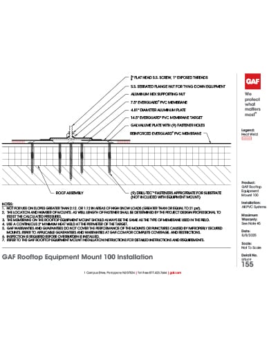 GAF PVC Rooftop Equipment Mount 100 Installation Detail - 075419-155