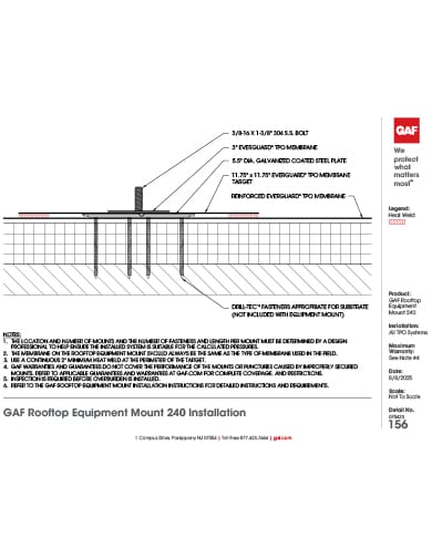 GAF TPO Rooftop Equipment Mount 240 Installation Detail - 075423-156