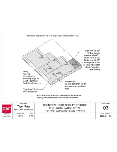 Tiger Paw 10sq. Installation Detail For Roof Slopes 2:12 to less than 4:12 - SS-TP10-03