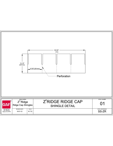 Z Ridge Distinctive Ridge Cap Shingles Detail - SS-ZR-01