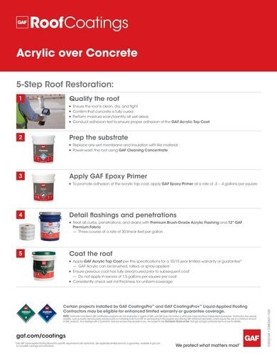 Acrylic Over Concrete 5 Step Roof Restoration Info Sheet - COMCO621