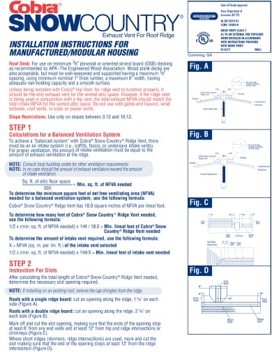 Installation Instructions - Cobra® Snow Country™ for Manufactured_Modular Housing