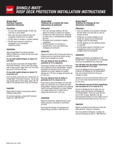 Shingle-Mate Roof Deck Protection Installation Instructions