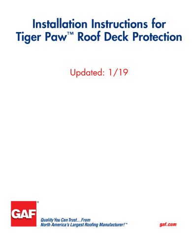 Tiger Paw Premium Roof Deck Protection Installation Instructions