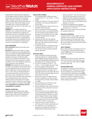 WeatherWatch Mineral-Surfaced Leak Barrier Installation Instructions TRILINGUAL
