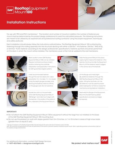 Rooftop Equipment Mount 100 Installation Instructions - COMEG537