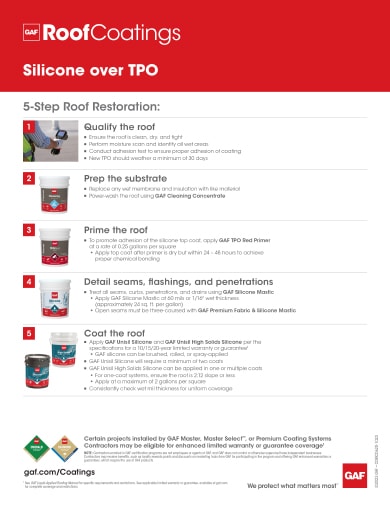 Silicone over Aged TPO Restoration 5-Step Info Sheet - COMCO620