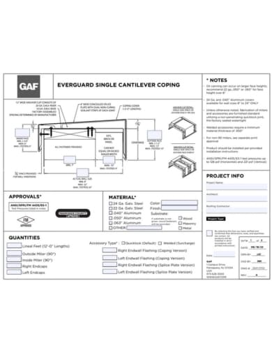 EverGuard Single Cantilever Coping Order Specs