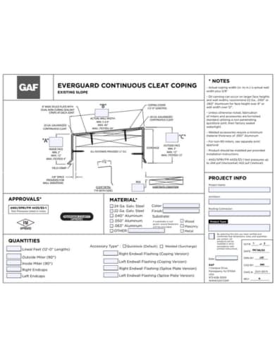 EverGuard Continuous Cleat Coping Existing Slope Order Specs